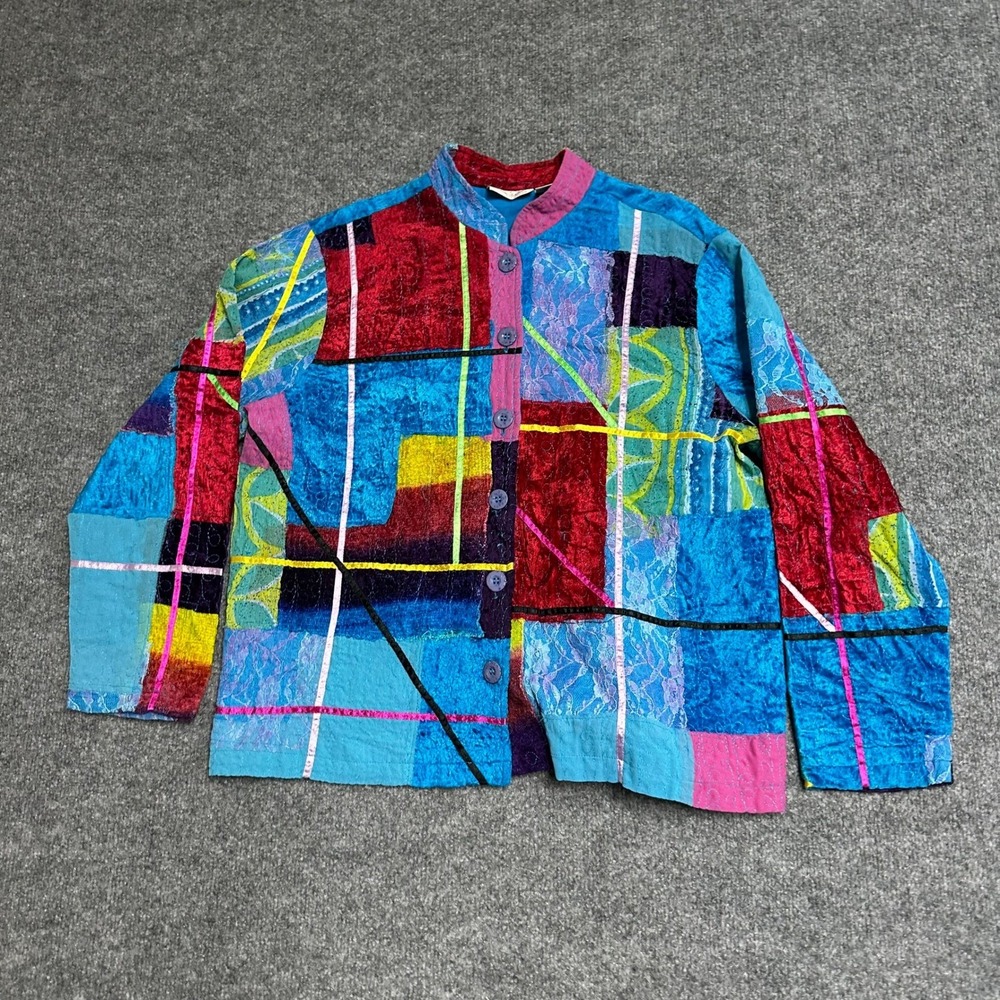 Soft Surroundings Jacket Womens Size PL Multicolor Patchwork Viscose Rayon Art